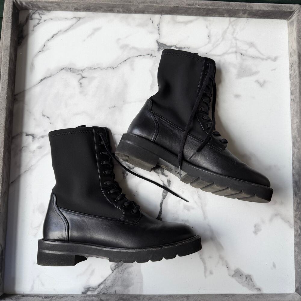 Stuart Weitzman Ande Lift Bootie Black Leather Combat Boots Size 9.5 - Picture 2 of 12